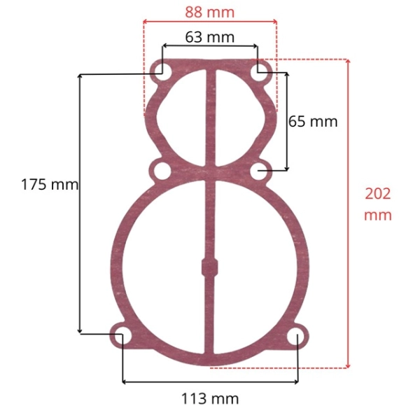 Wymiary uszczelki głowicy B6000 B6000B Lasertech UG6000