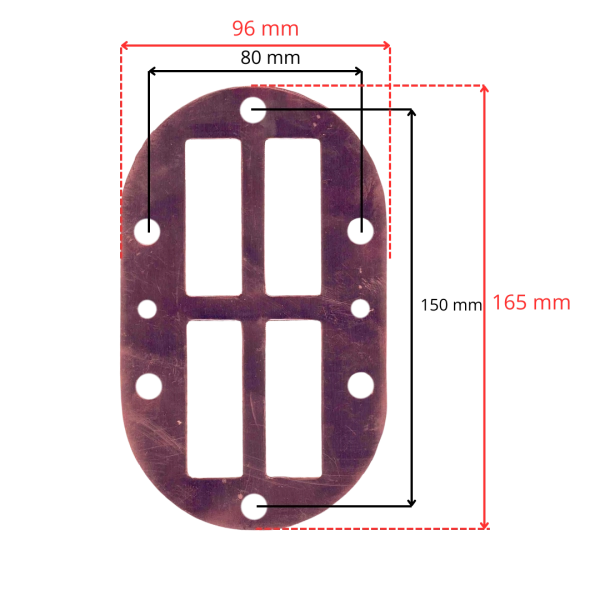 Uszczelka płyty zaworowej UPZK17 Airpress K17 K17C – 96 × 165 mm, rozstaw 80 × 150 mm
